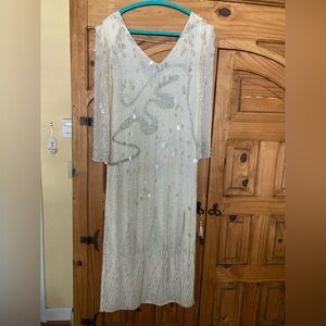 Vintage Silk Off White Sequin and Beaded Dress 6